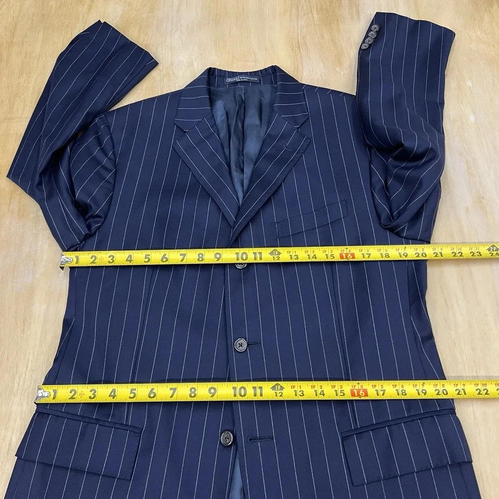 Vintage Polo Ralph Lauren Suit Men 42L Slim Fit Cuffed Pleated 35x30.5 Dark Navy